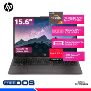 Laptop HP 255 G10 Ryzen 3 7320U 8GB 256GB SSD 15.6" HD FreeDOS – Laptop confiable y eficiente para oficina y estudio