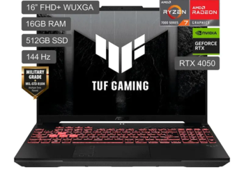 Notebook ASUS TUF Gaming A16 Ryzen 7 7445HS RTX 4050 16GB 512GB SSD 16″ WUXGA 144Hz – Rendimiento gamer extremo y durabilidad militar