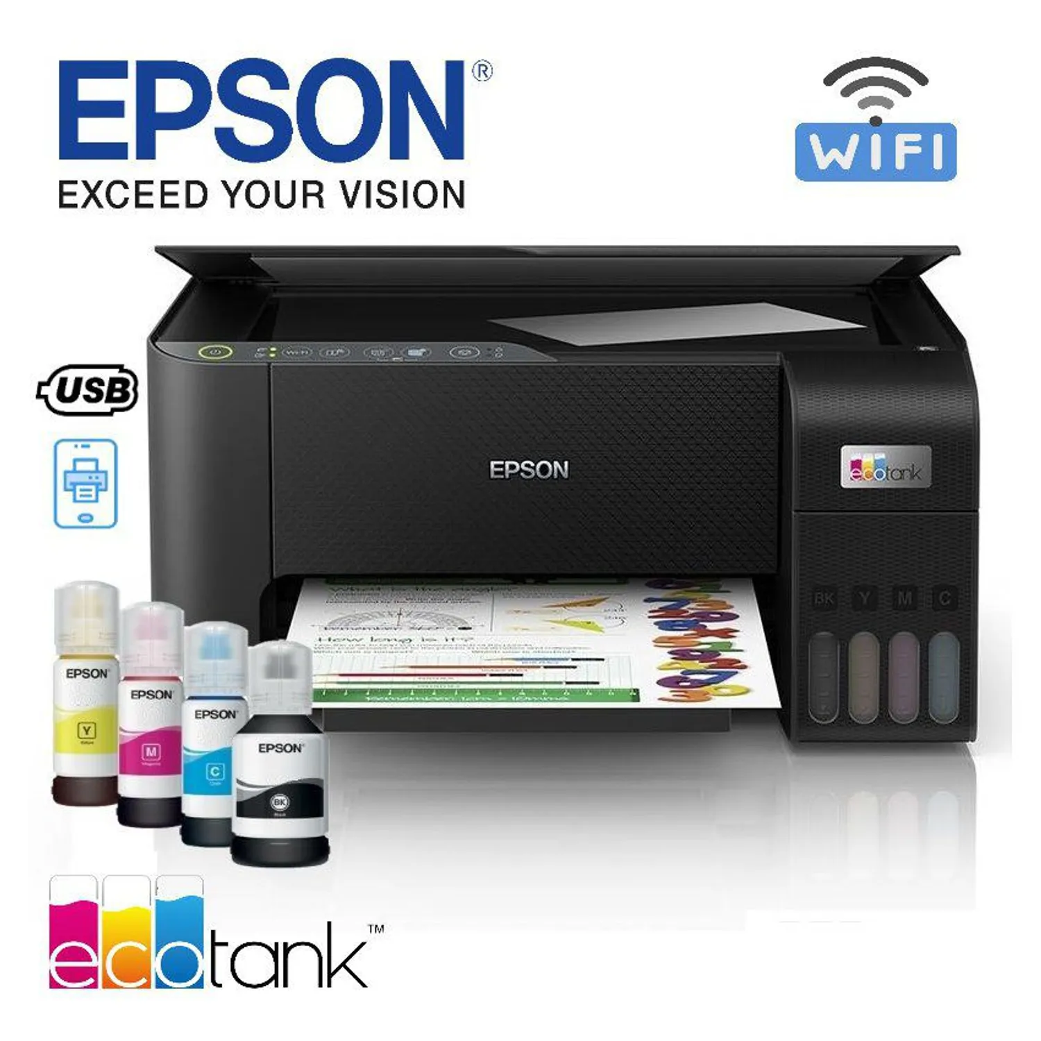 Multifuncional Epson EcoTank L3250 Wi-Fi, USB 2.0, Impresora, Copiadora y Escáner | Alta Velocidad y Eficiencia