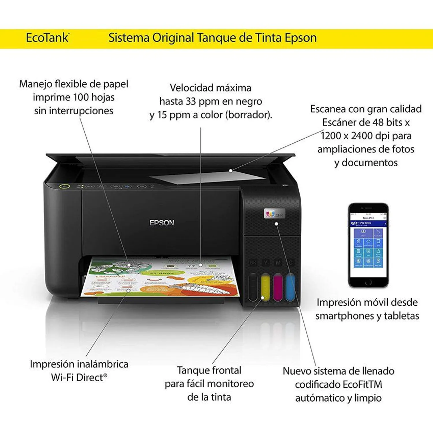 Multifuncional Epson EcoTank L3250 Wi-Fi, USB 2.0, Impresora, Copiadora y Escáner | Alta Velocidad y Eficiencia - Imagen 2
