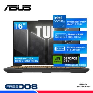 LAPTOP ASUS TUF Gaming FX607VJ-RL016, Intel Core 5 210H, 8GB DDR4, SSD 512GB, RTX 3050, 16" WUXGA IPS.