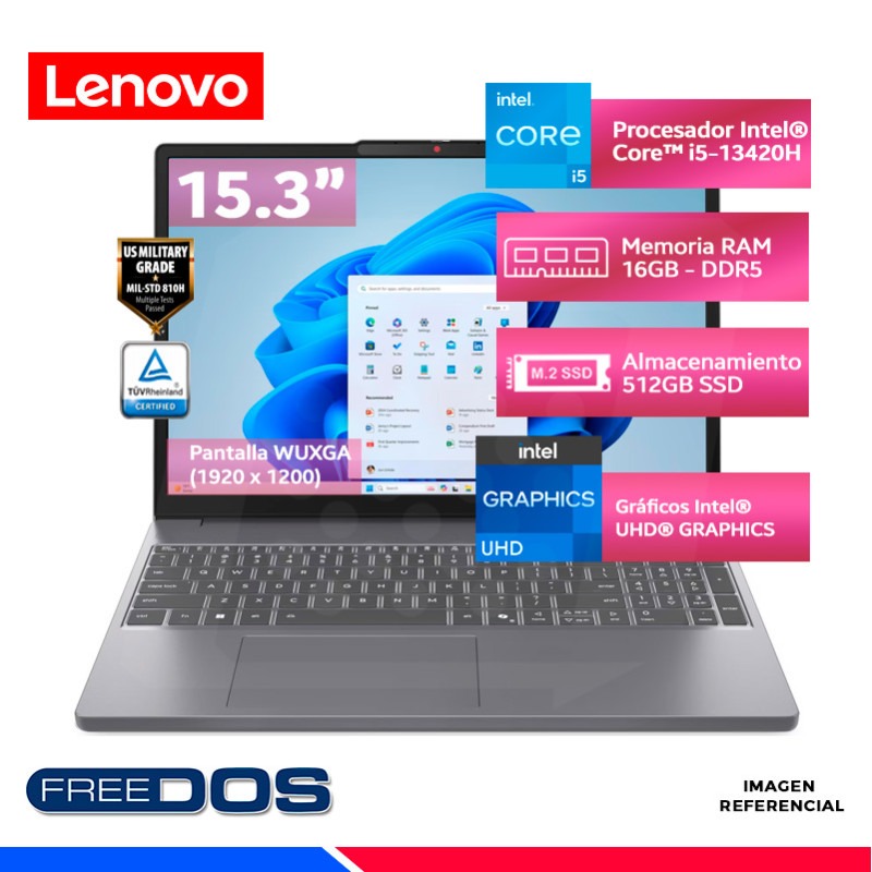 LAPTOP LENOVO IdeaPad Slim 3 15IRH10, Intel Core i7-13620H, 16GB DDR5, SSD 512GB, 15.3" WUXGA Tactil, FreeDos.